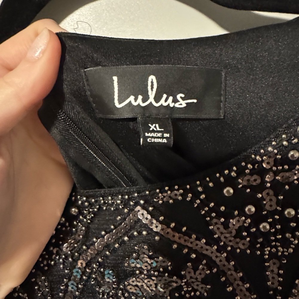 Lulus Bright Night Black Beaded Sequin Bodycon Dress - Size X-Large - Picture 3 of 4